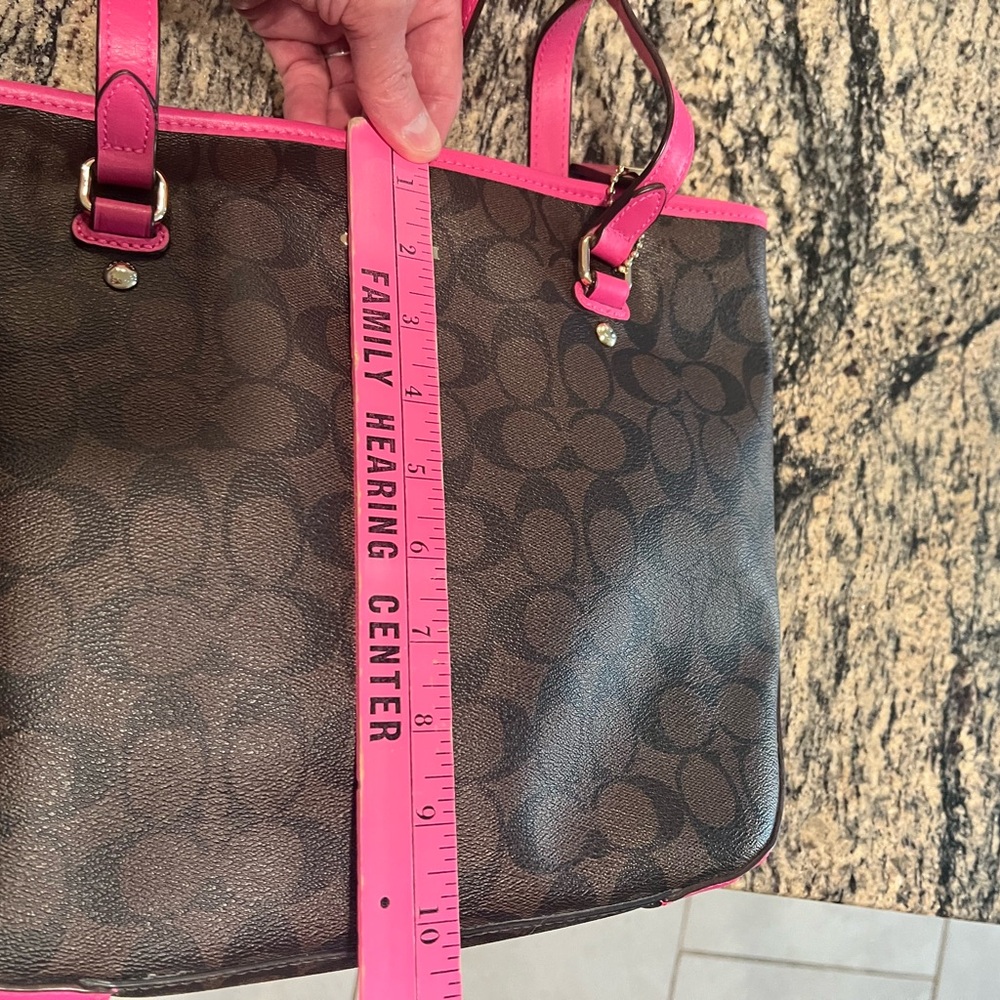 Coach Brown Signature Tote with Hot Pink Trim and Tag - Picture 7 of 8